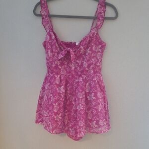 Pink Floral Tie-Front Romper